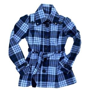 Self Esteem Black & White Plaid Belted Short Trench Coat Jacket Women Small